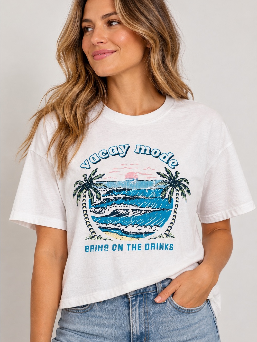 Z Supply Vacay Mode Graphic Tee White Size Large Beach Vacation T-Shirt